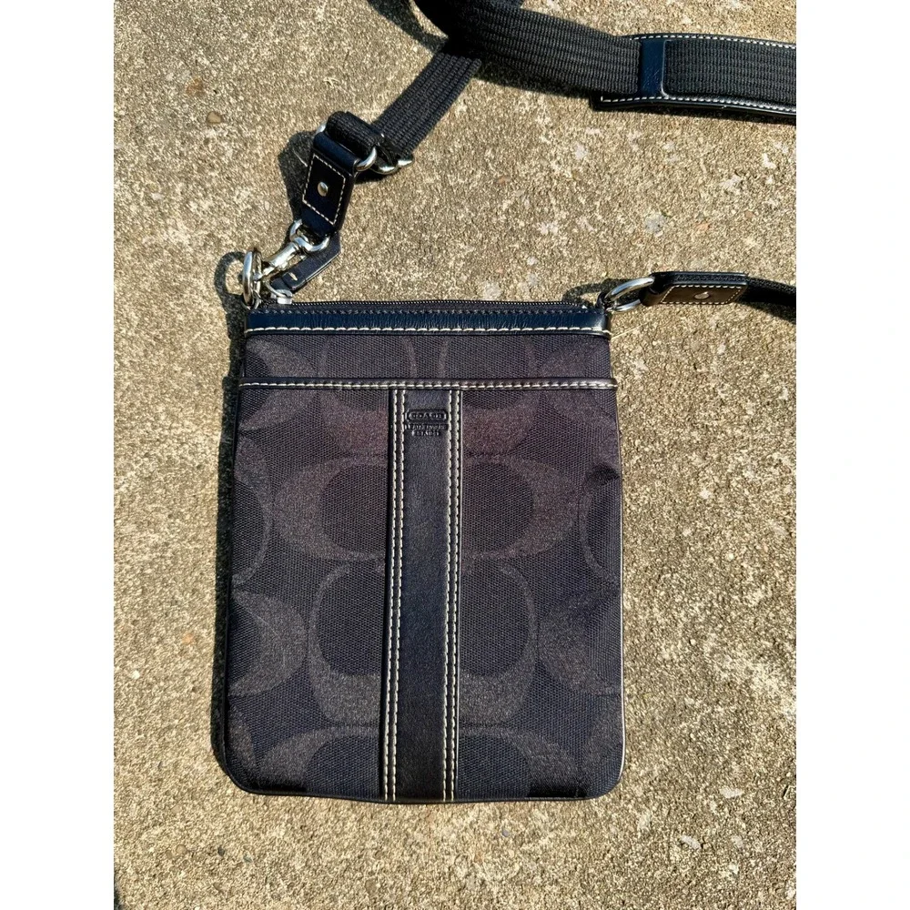 Coach Signature Jacquard Crossbody Bag Black Leather Trim 4680 Mini Messenger